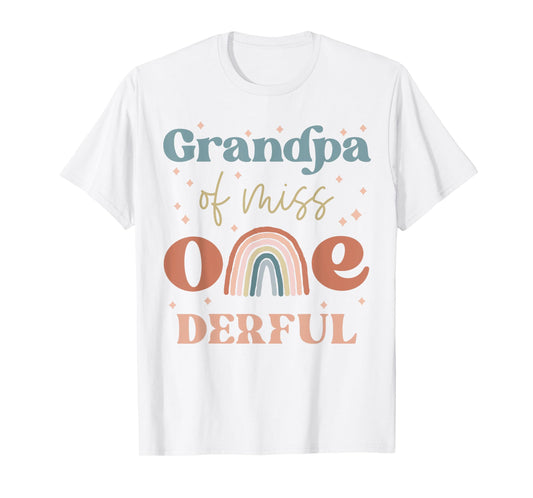 Grandpa of Miss Onederful Boho Rainbow First Birthday T-Shirt