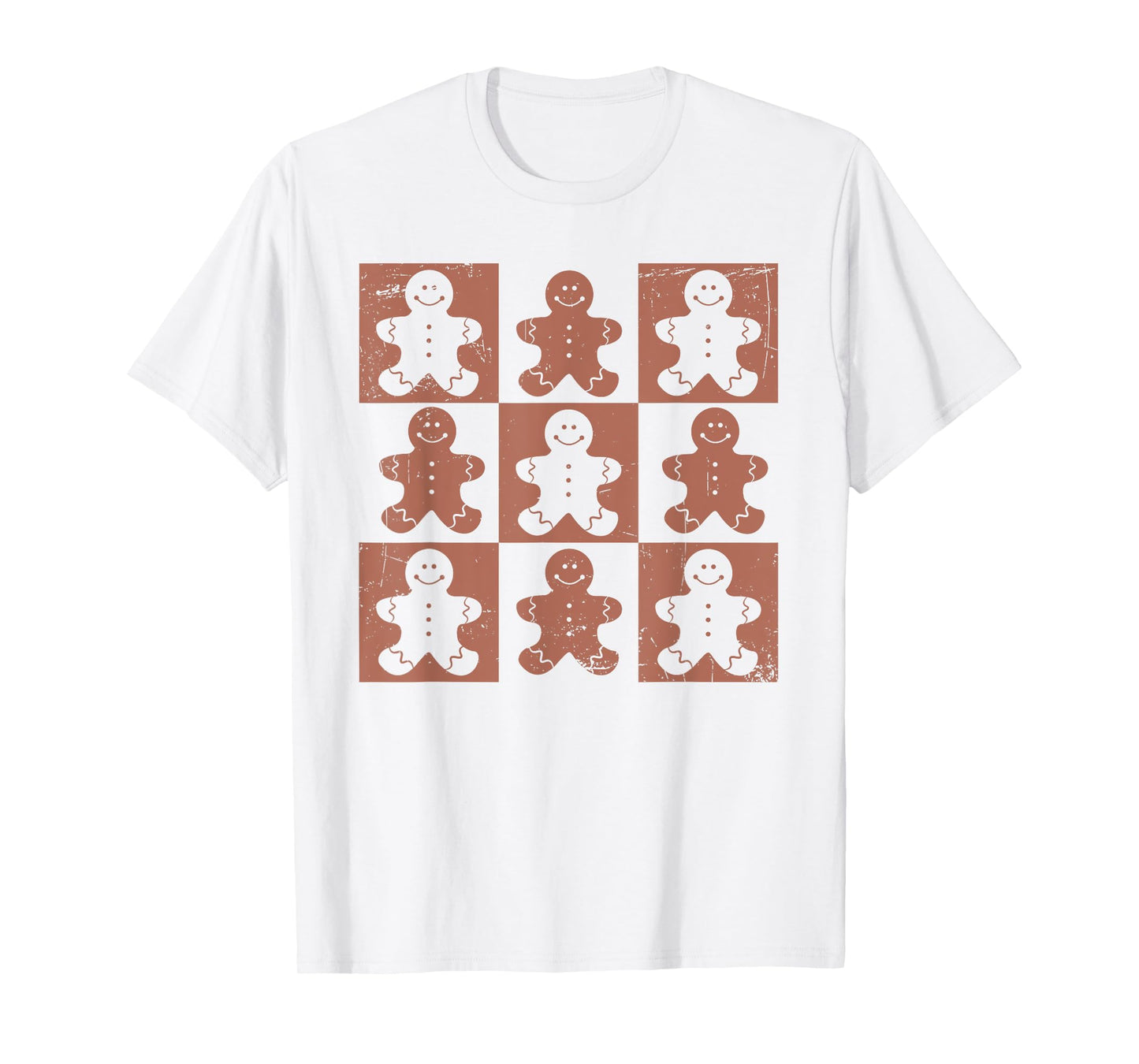 Vintage Christmas Gifts Women Men Gingerbread Retro Checkered Gingerbread Man Distressed Christmas Pajamas T-Shirt