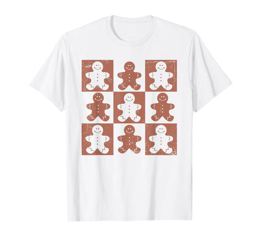 Vintage Christmas Gifts Women Men Gingerbread Retro Checkered Gingerbread Man Distressed Christmas Pajamas T-Shirt
