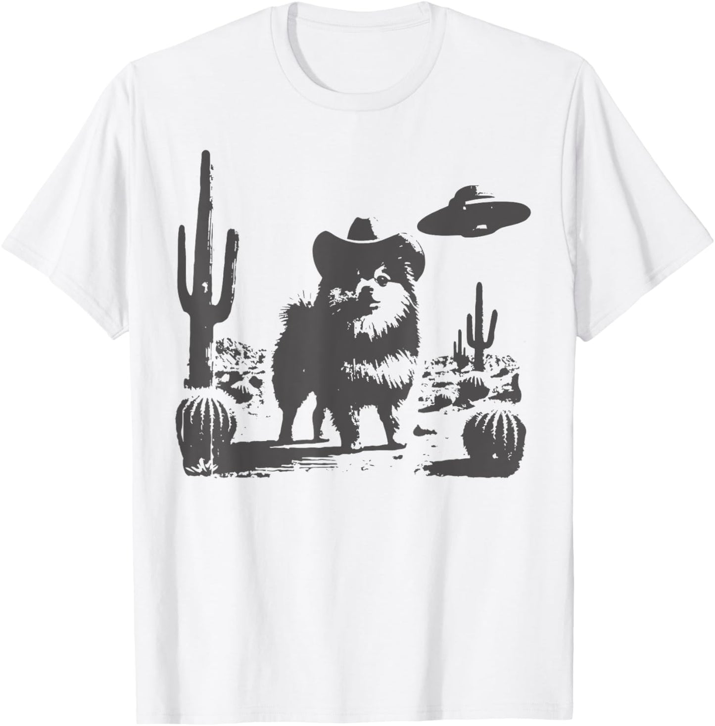 Retro Western Pomeranian Cowboy UFO Wild West Pom Mom Dad T-Shirt