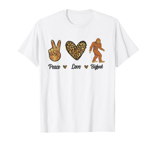 Peace Love Bigfoot Leopard Wild Animals Sasquatch Lover Men T-Shirt
