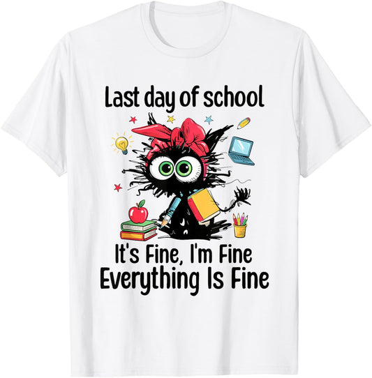 Funny Cat Happy Last Day of School Teacher Kids Graduate T-Shirt