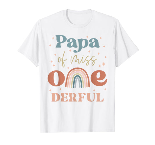 Papa of Miss Onederful Boho Rainbow Daughter First Birthday T-Shirt