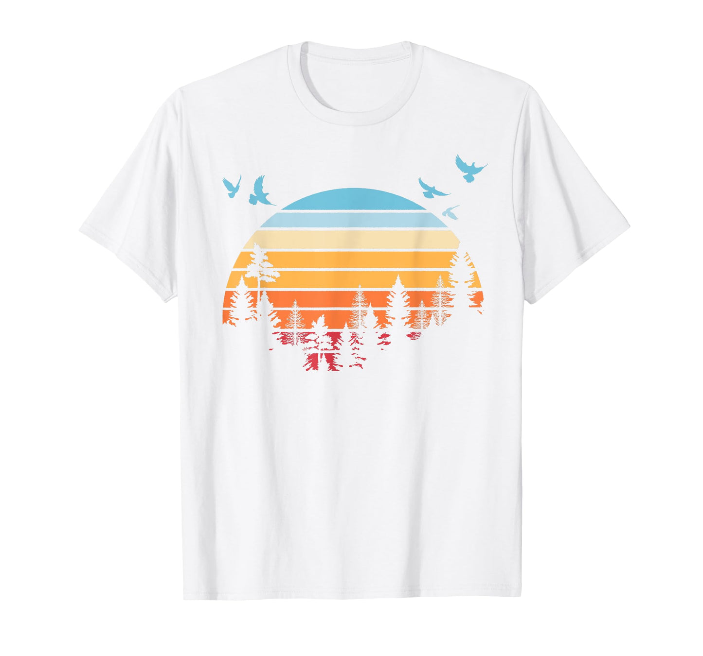 Retro Flock Of Birds Wildlife Nature Outdoors Trees Forest T-Shirt