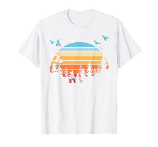 Retro Flock Of Birds Wildlife Nature Outdoors Trees Forest T-Shirt