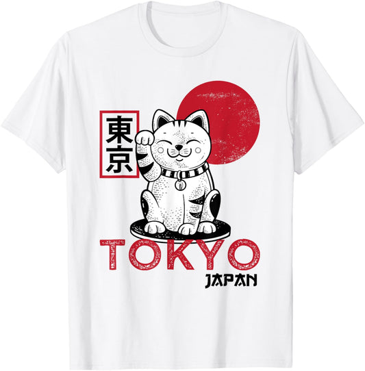 Maneki Neko Lucky Cat Waving Arm Kawaii Anime Japan Tokyo T-Shirt