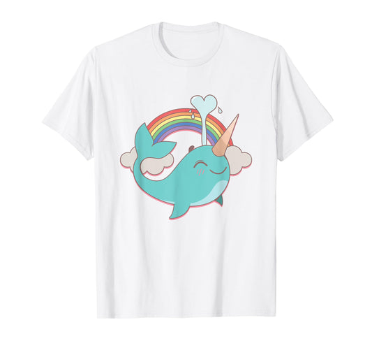Narwhal Unicorn and Rainbow Blowing Water Girl's Cute T-Shirt
