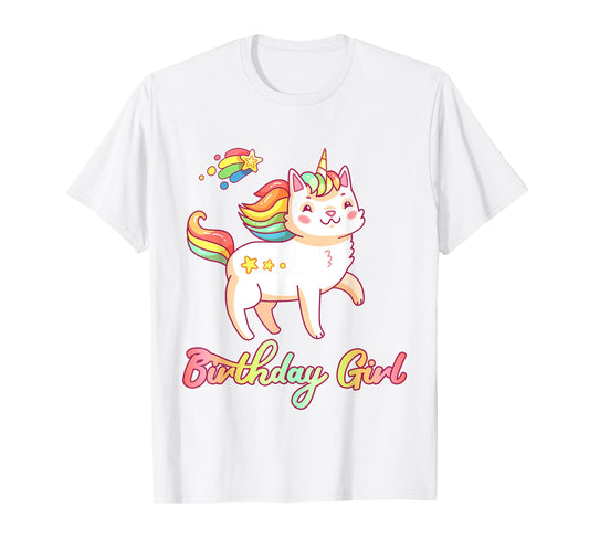 Birthday Girl Unicorn Caticorn Girls Shirt Birthday Party T-Shirt
