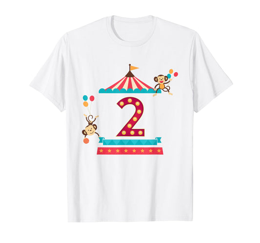 2nd Birthday Circus Top Monkeys 2 Year Old Toddler Carnival T-Shirt