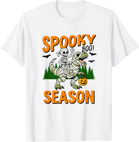 Skeleton Mummy Dinosaur Spooky Season Halloween T-Shirt