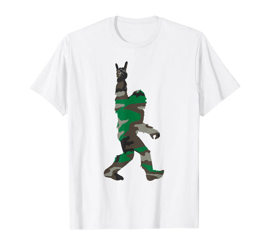 Bigfoot Rock and Roll Orange Camo Hunting Safety Gift T-Shirt
