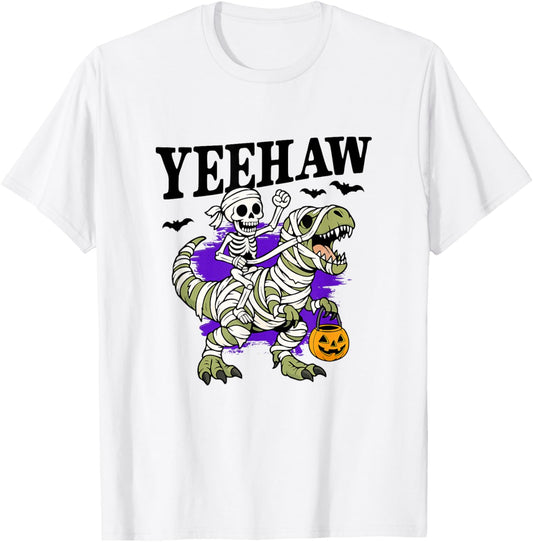 Yeehaw Halloween Skeleton Riding Dino Funny T-Shirt