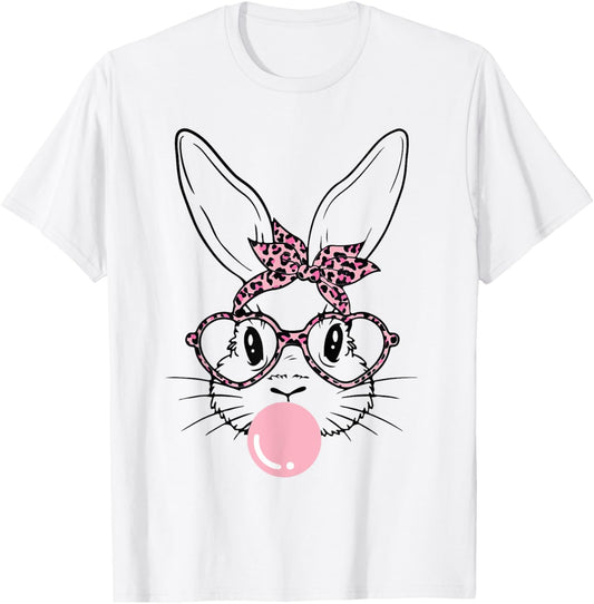 Bunny Leopard Blowing Bubblegum Easter Day Gifts Girl Kids T-Shirt