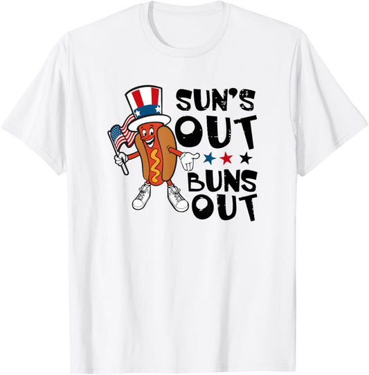4th July Suns Out Buns Out Hotdog Patriotic Men Women Kids T-Shirt