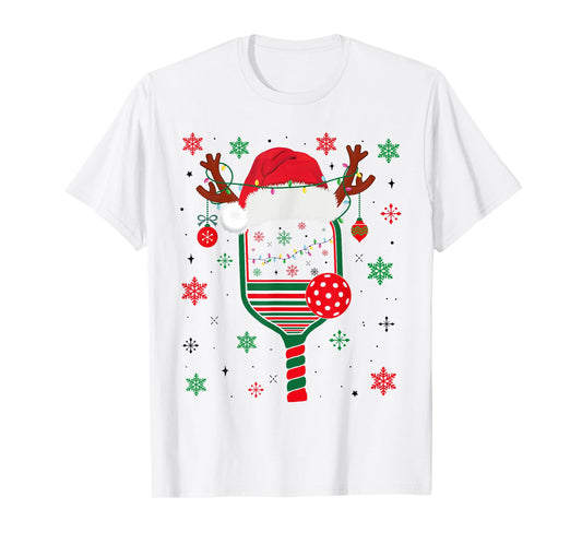 Pickleball Player Christmas Holiday Reindeer Xmas Women Men T-Shirt