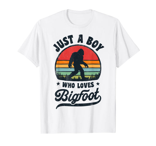 Bigfoot Just A Boy Who Loves Sasquatch Funny Retro Vintage T-Shirt