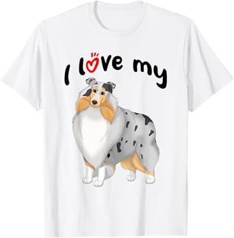 I Love My Blue Merle, White & Tan Rough Collie Dog T-Shirt for Men Women Kids