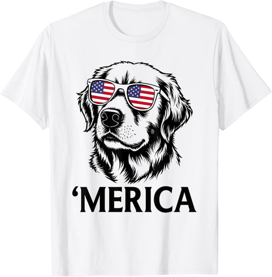 Patriotic Golden Retriever Dog Merica Us Flag 4th Of July T-Shirt