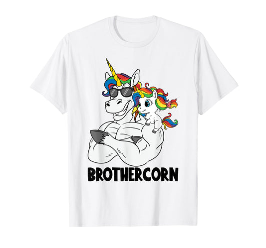 Brothercorn Brother Muscle Unicorn Holding Baby Sister Girl T-Shirt