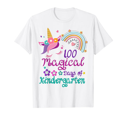 100 Days Of Kindergarten 100th Day School unicorn girls T-Shirt
