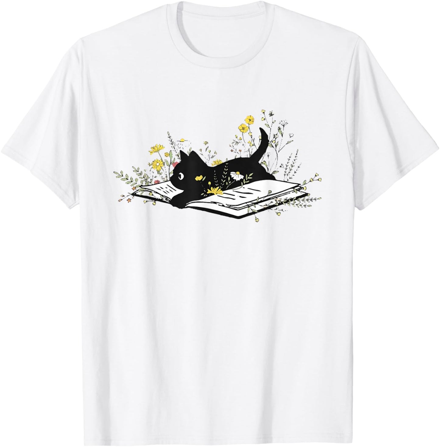 Cute Book Black Cat Book Lover Floral Teacher Life Women T-Shirt