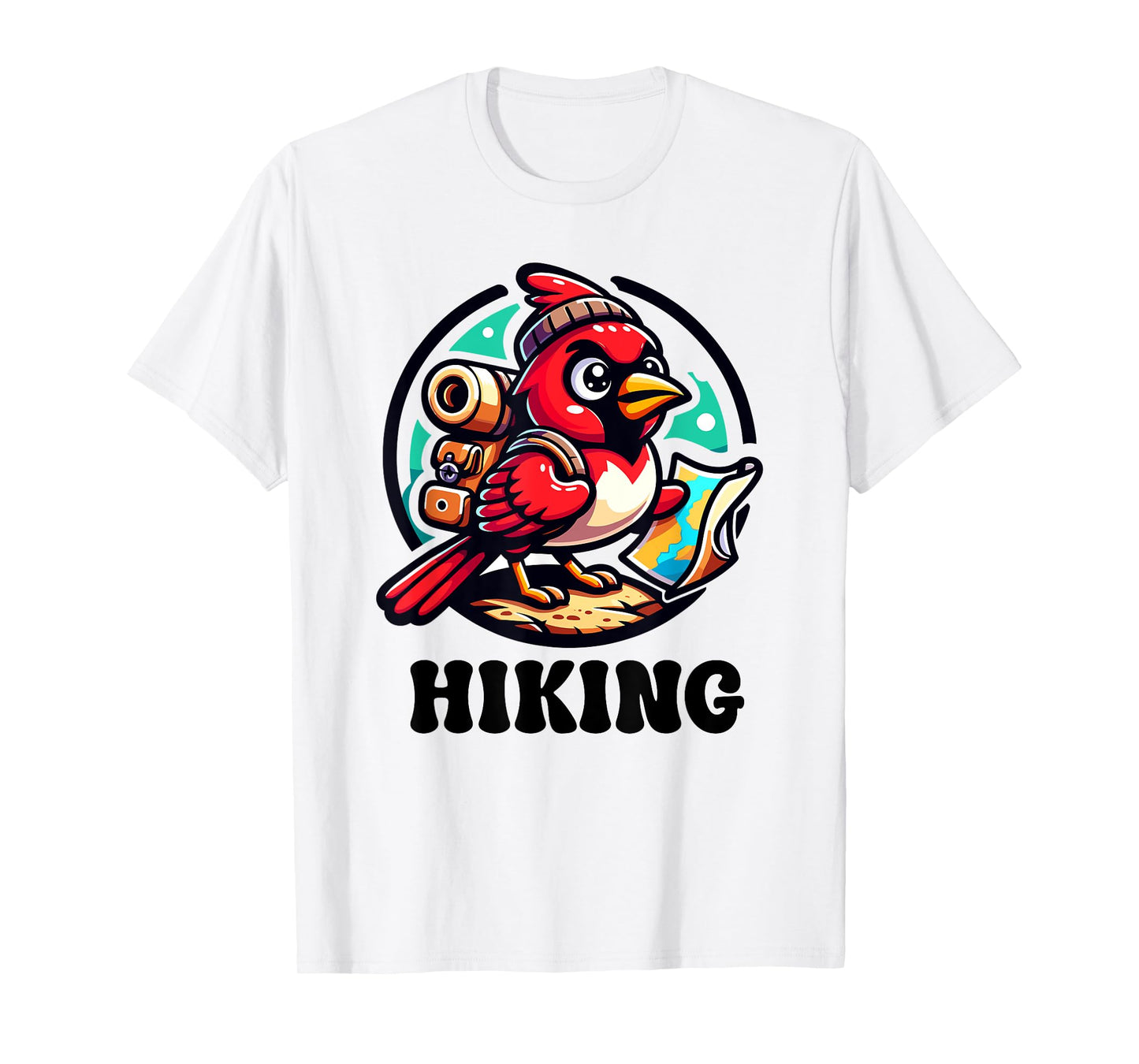 Adventurous cartoon Red Cardinal Bird Hiking T-Shirt