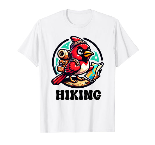 Adventurous cartoon Red Cardinal Bird Hiking T-Shirt