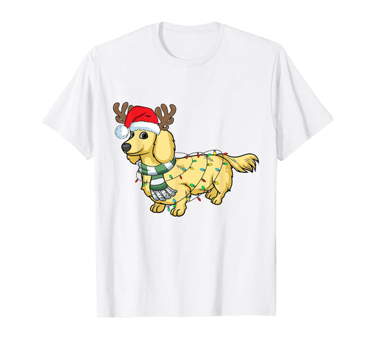 Cream Dachshund Reindeer Santa Dog Merry Christmas T-Shirt