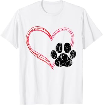 Love Heart Cat Dog Paw Print, Pet Gifts For Valentine's Day T-Shirt