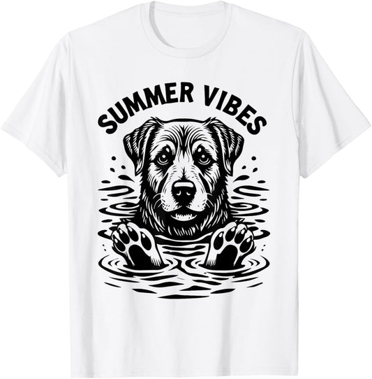 Summer Vibes Swimming Dog Graphic T-Shirt