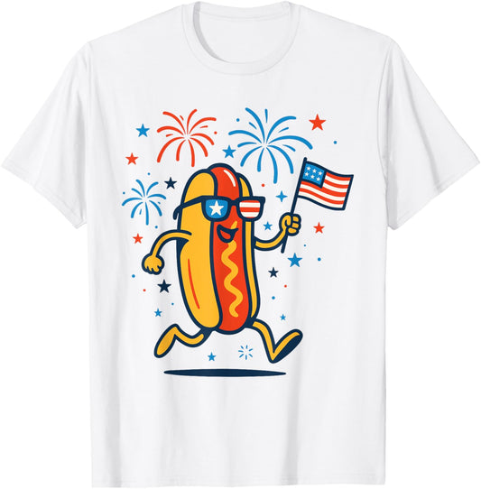 4th of July Hotdog Patriotic USA Flag Funny Fourth of July T-Shirt
