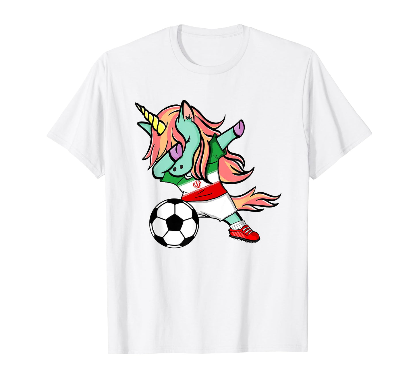 Funny Dabbing Unicorn Iran Football Team Iranian Flag Pride T-Shirt