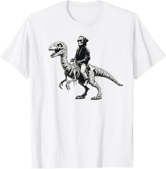 Skeleton Riding Dinosaur Halloween Men Women and kids T-Shirt