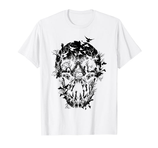 Gothic Birds Skull Skeleton Spooky Halloween Costume T-Shirt