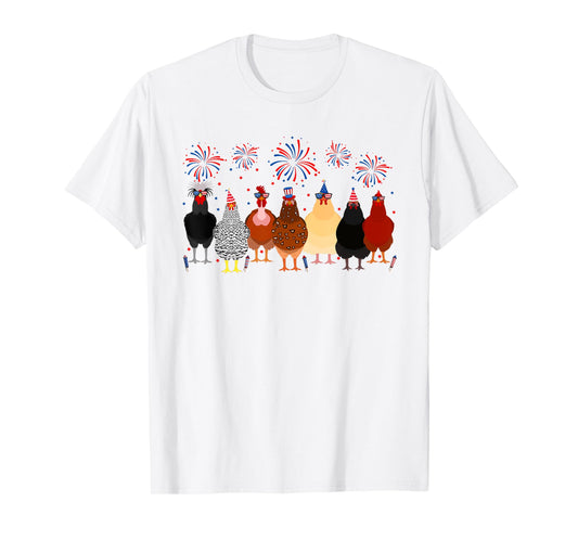 Funny Chickens American Flag Fireworks Farmer 4th Of July Women Men T-Shirt