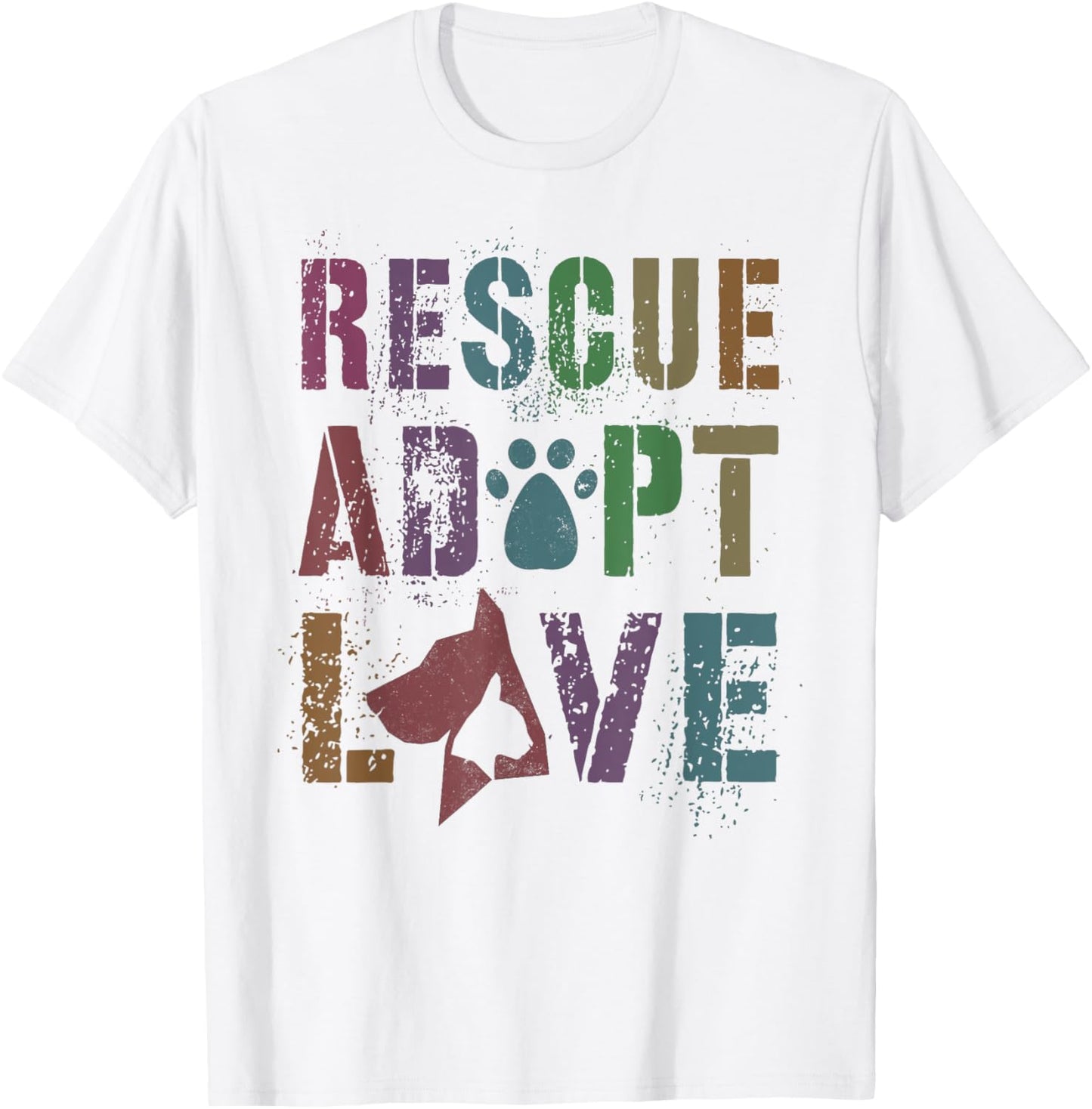 Vintage RESCUE ADOPT LOVE Animal Shelter Cats Dogs Adoption T-Shirt