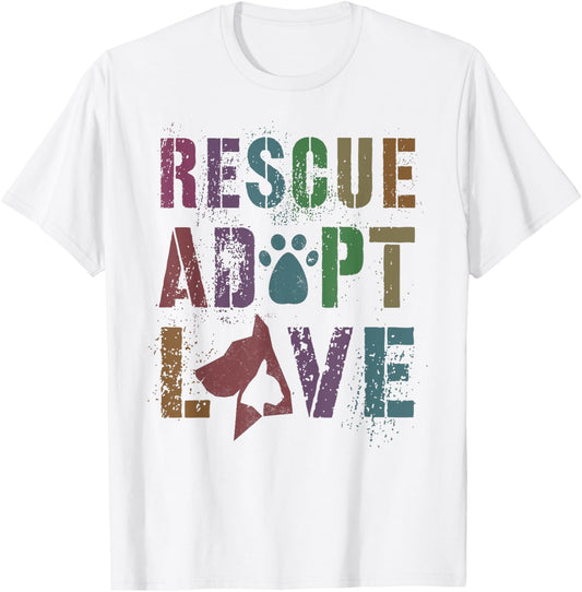 Vintage RESCUE ADOPT LOVE Animal Shelter Cats Dogs Adoption T-Shirt