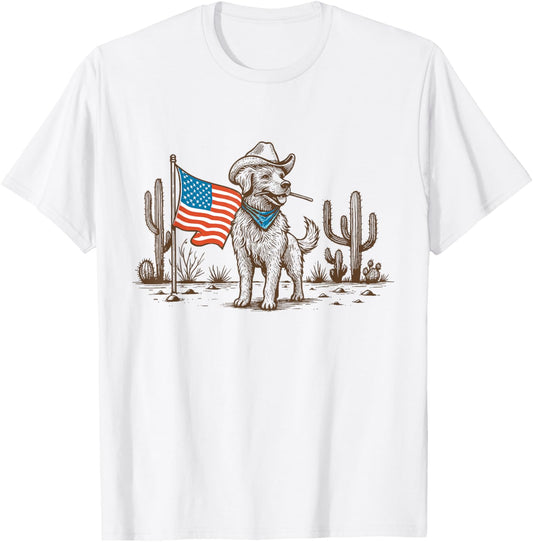 Patriotic Cowboy Dog 4th of July American Flag Western Dog T-Shirt