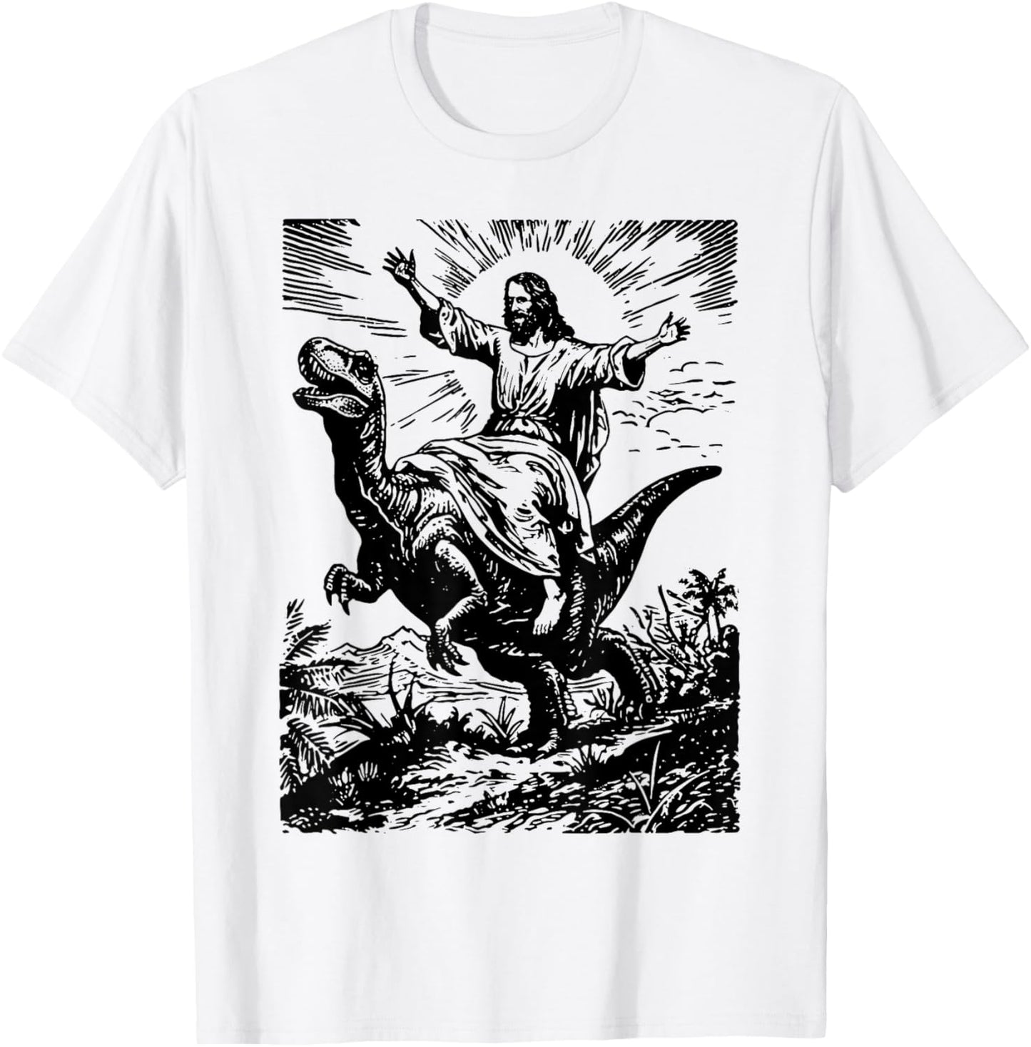 Funny Jesus riding Dinosaur Atheist Weirdcore Meme Parody T-Shirt
