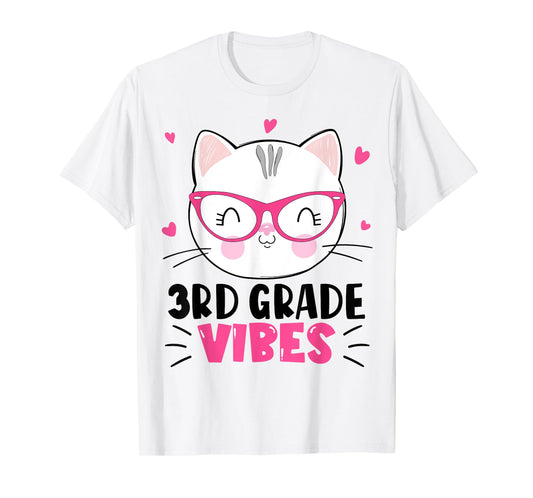 Cute 3rd Grade Vibes Cat Kitten Lover Back To School Girls T-Shirt