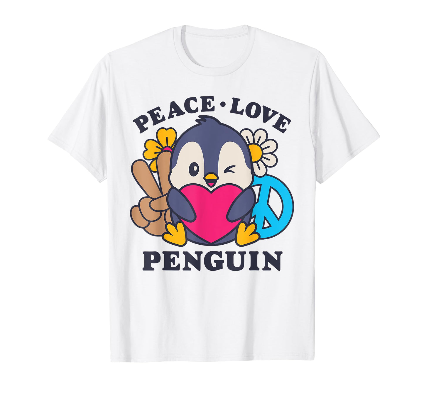 Peace Love Penguin Lovers Men Women Cute Bird Flowers Floral T-Shirt