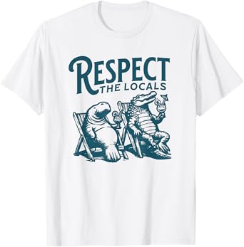 Respect the Locals Florida Travel Funny Manatee Crocodile T-Shirt