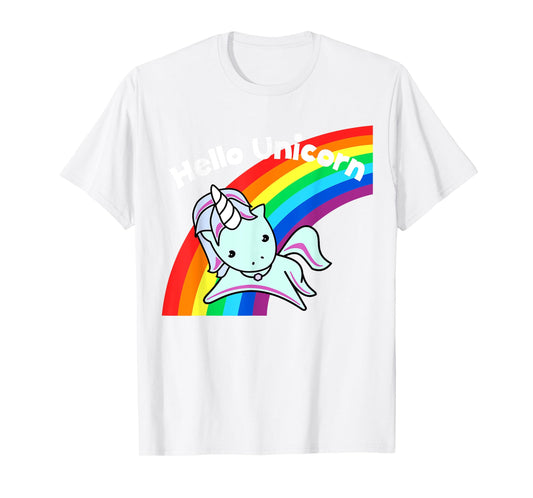 Pink Hello Unicorn Rainbow T-Shirt