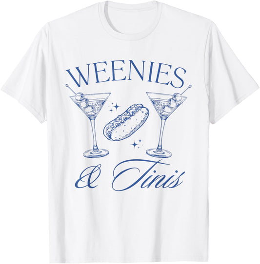 Weenies and Tinis Hot Dogs With Martini Cocktail Party T-Shirt