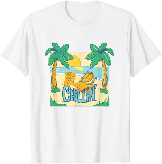 Garfield Chillin' at the Beach Summertime Cartoon Cat T-Shirt