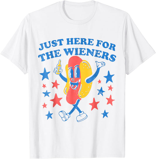 Retro Just Here For The Wieners 4th Of July Funny Hot Dog T-Shirt