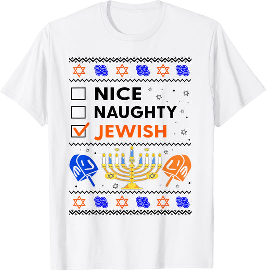 Ugly Hanukkah Nice Naughty Jewish Funny Chanukah Girl Women T-Shirt