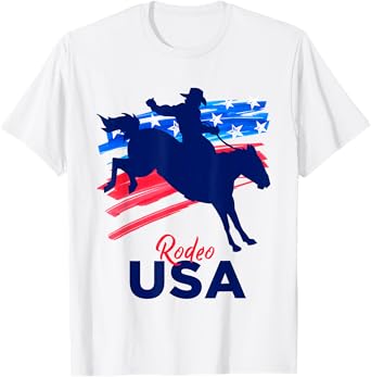 Rodeo Support the Team Rodeo Cowboy Rider Horse USA Flag T-Shirt