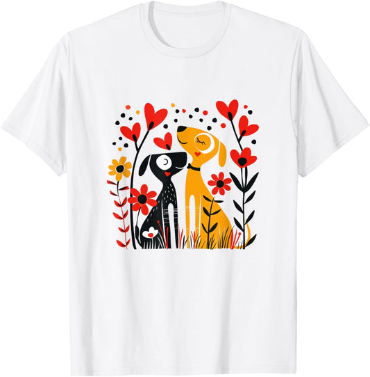 Two cute dogs & hearts with retro midcentury modern style T-Shirt