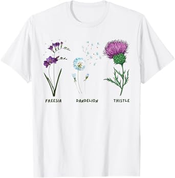 Vintage Subtle Flowers Freesia Dandelion Thistle Tee Women T-Shirt